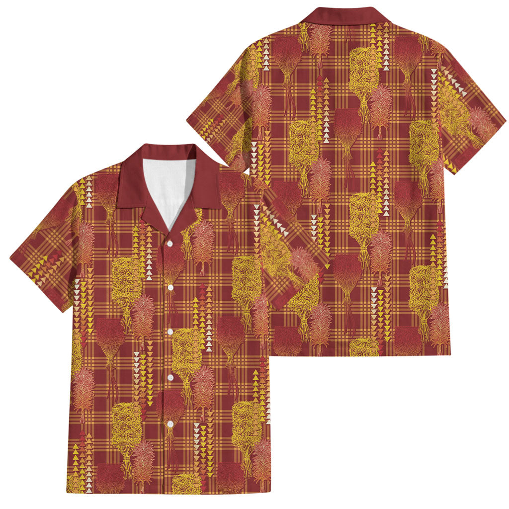 Aloha Hawaii Vintage Kahili Pa'a Lima Family Matching Mermaid Dress and Hawaiian Shirt Palaka Print Hilo Royal Red-Yellow