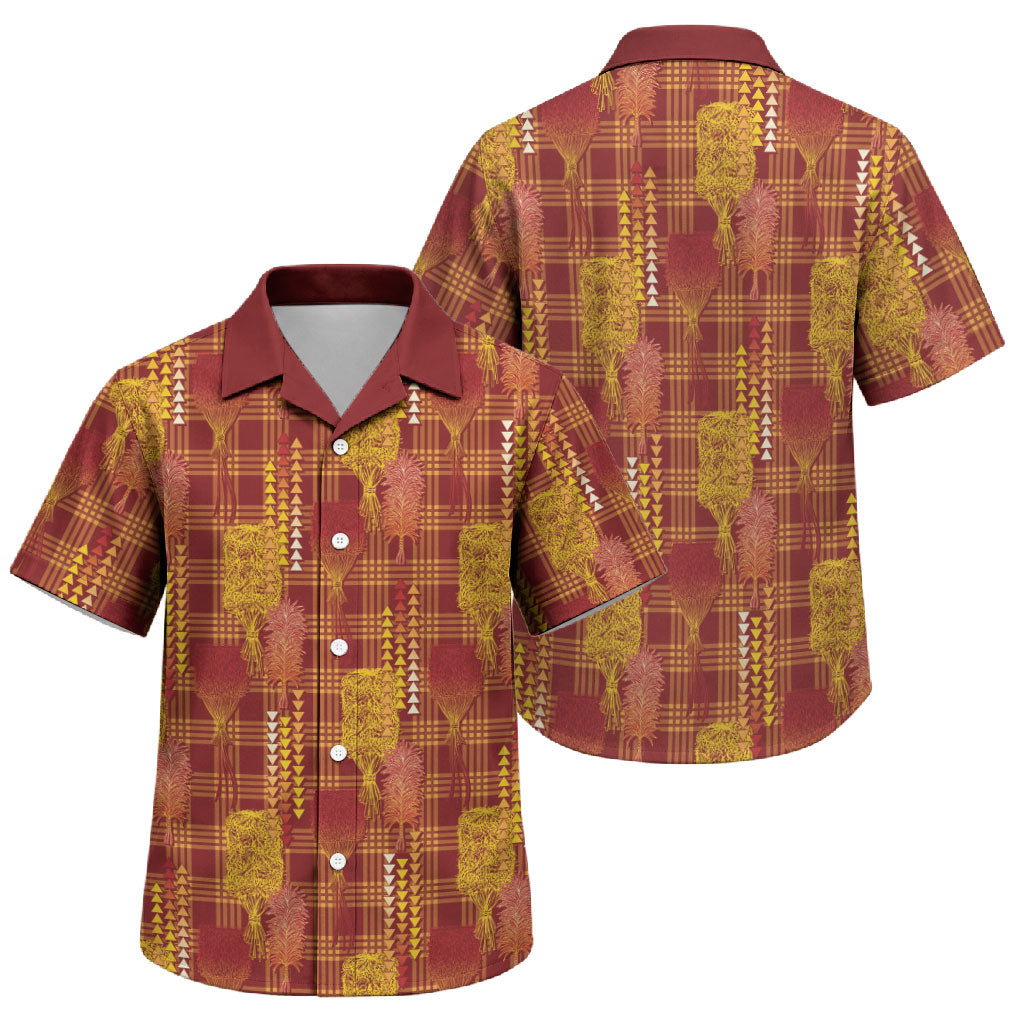 Aloha Hawaii Vintage Kahili Pa'a Lima Family Matching Summer Maxi Dress and Hawaiian Shirt Palaka Print Hilo Royal Red-Yellow