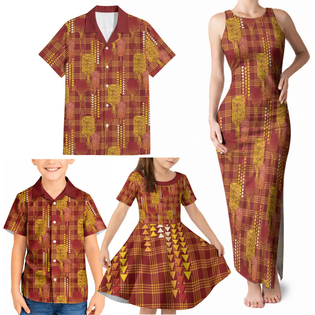 Aloha Hawaii Vintage Kahili Pa'a Lima Family Matching Tank Maxi Dress and Hawaiian Shirt Palaka Print Hilo Royal Red-Yellow LT7 - Polynesian Pride