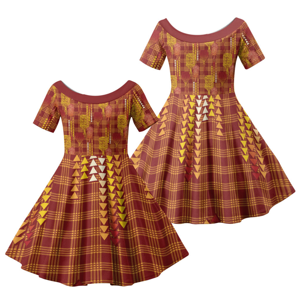 Aloha Hawaii Vintage Kahili Pa'a Lima Family Matching Tank Maxi Dress and Hawaiian Shirt Palaka Print Hilo Royal Red-Yellow