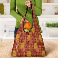 Aloha Hawaii Vintage Kahili Pa'a Lima Grocery Bag Palaka Print Hilo Royal Red-Yellow