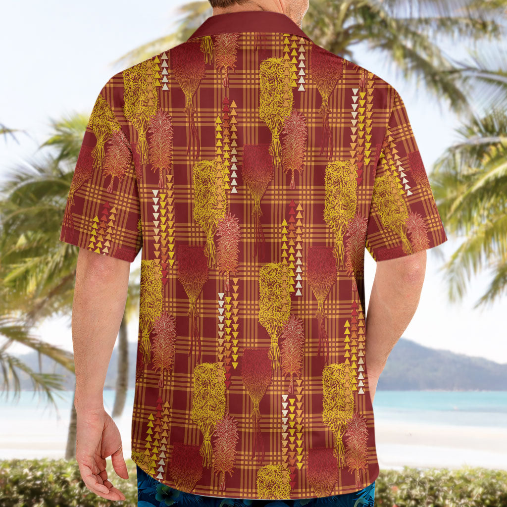 Aloha Hawaii Vintage Kahili Pa'a Lima Hawaiian Shirt Palaka Print Hilo Royal Red-Yellow