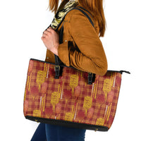 Aloha Hawaii Vintage Kahili Pa'a Lima Leather Tote Bag Palaka Print Hilo Royal Red-Yellow