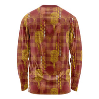 Aloha Hawaii Vintage Kahili Pa'a Lima Long Sleeve Shirt Palaka Print Hilo Royal Red-Yellow