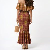 Aloha Hawaii Vintage Kahili Pa'a Lima Mermaid Dress Palaka Print Hilo Royal Red-Yellow