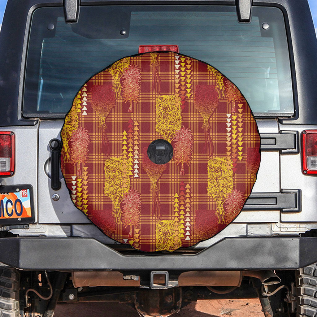 Aloha Hawaii Vintage Kahili Pa'a Lima Spare Tire Cover Palaka Print Hilo Royal Red-Yellow