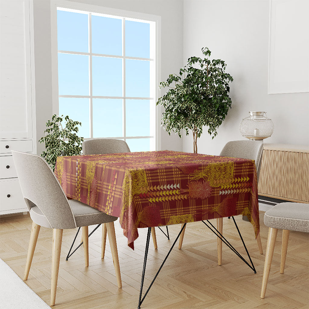 Aloha Hawaii Vintage Kahili Pa'a Lima Tablecloth Palaka Print Hilo Royal Red-Yellow