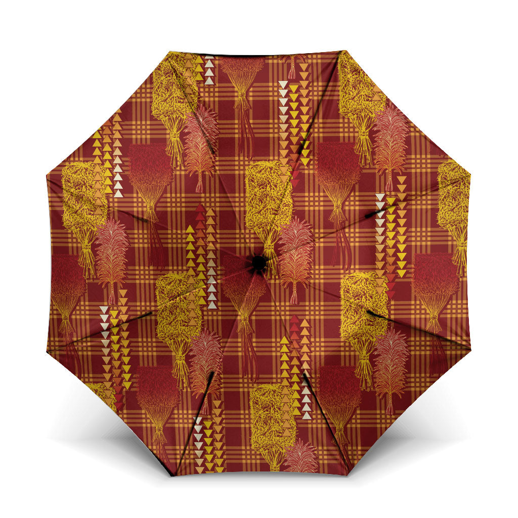Aloha Hawaii Vintage Kahili Pa'a Lima Umbrella Palaka Print Hilo Royal Red-Yellow LT7 One Size Folded 11.42 inch Opened Diameter 37.4 inch Red - Polynesian Pride