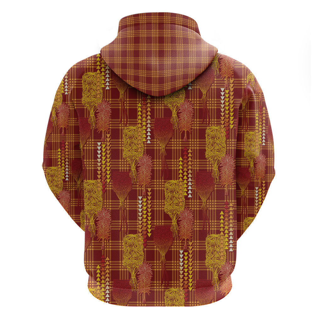 Aloha Hawaii Vintage Kahili Pa'a Lima Zip Hoodie Palaka Print Hilo Royal Red-Yellow