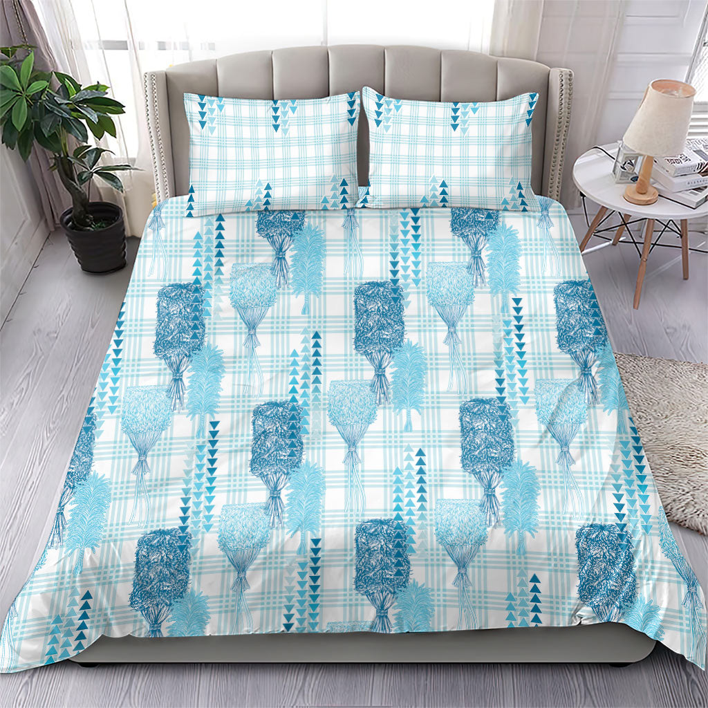Aloha Hawaii Vintage Kahili Pa'a Lima Bedding Set Palaka Print Oceanic Turquoise