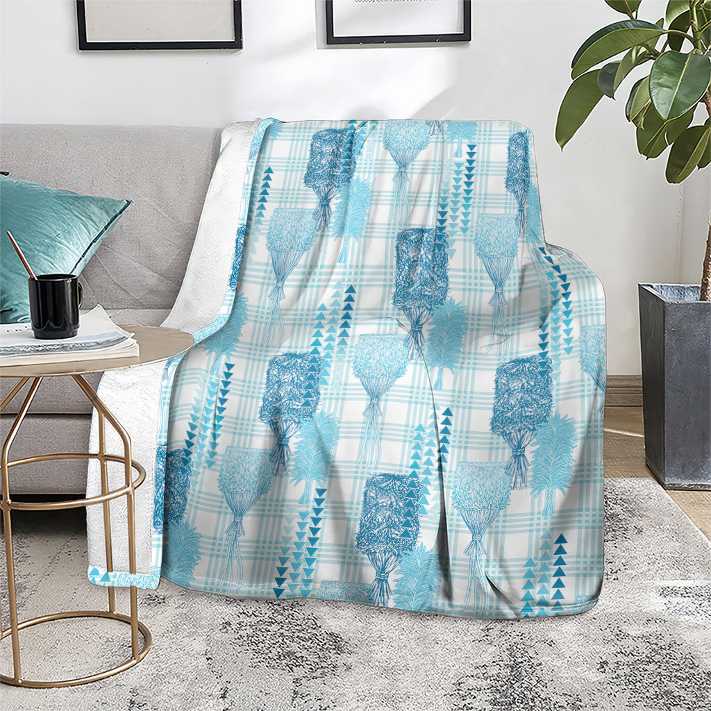 Aloha Hawaii Vintage Kahili Pa'a Lima Blanket Palaka Print Oceanic Turquoise