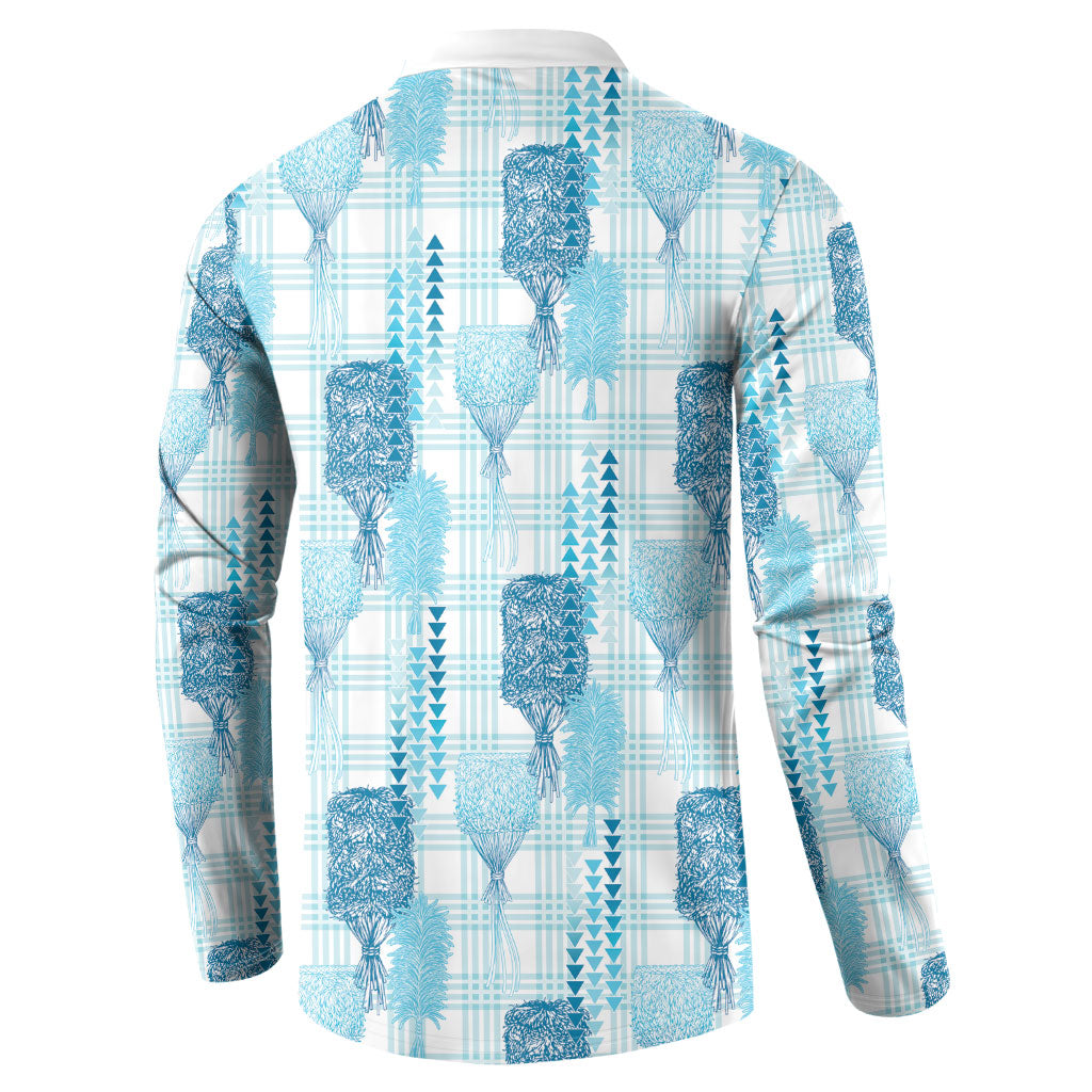 Aloha Hawaii Vintage Kahili Pa'a Lima Button Sweatshirt Palaka Print Oceanic Turquoise
