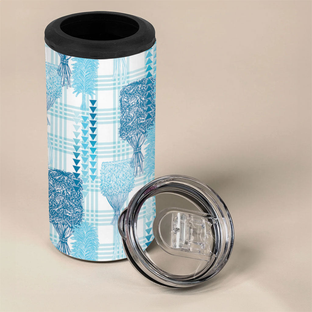 Aloha Hawaii Vintage Kahili Pa'a Lima 4 in 1 Can Cooler Tumbler Palaka Print Oceanic Turquoise