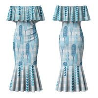 Aloha Hawaii Vintage Kahili Pa'a Lima Couples Matching Mermaid Dress and Hawaiian Shirt Palaka Print Oceanic Turquoise