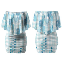 Aloha Hawaii Vintage Kahili Pa'a Lima Couples Matching Off Shoulder Short Dress and Hawaiian Shirt Palaka Print Oceanic Turquoise