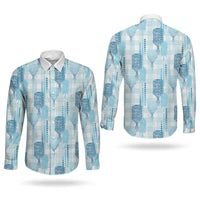 Aloha Hawaii Vintage Kahili Pa'a Lima Couples Matching Short Sleeve Bodycon Dress and Long Sleeve Button Shirt Palaka Print Oceanic Turquoise