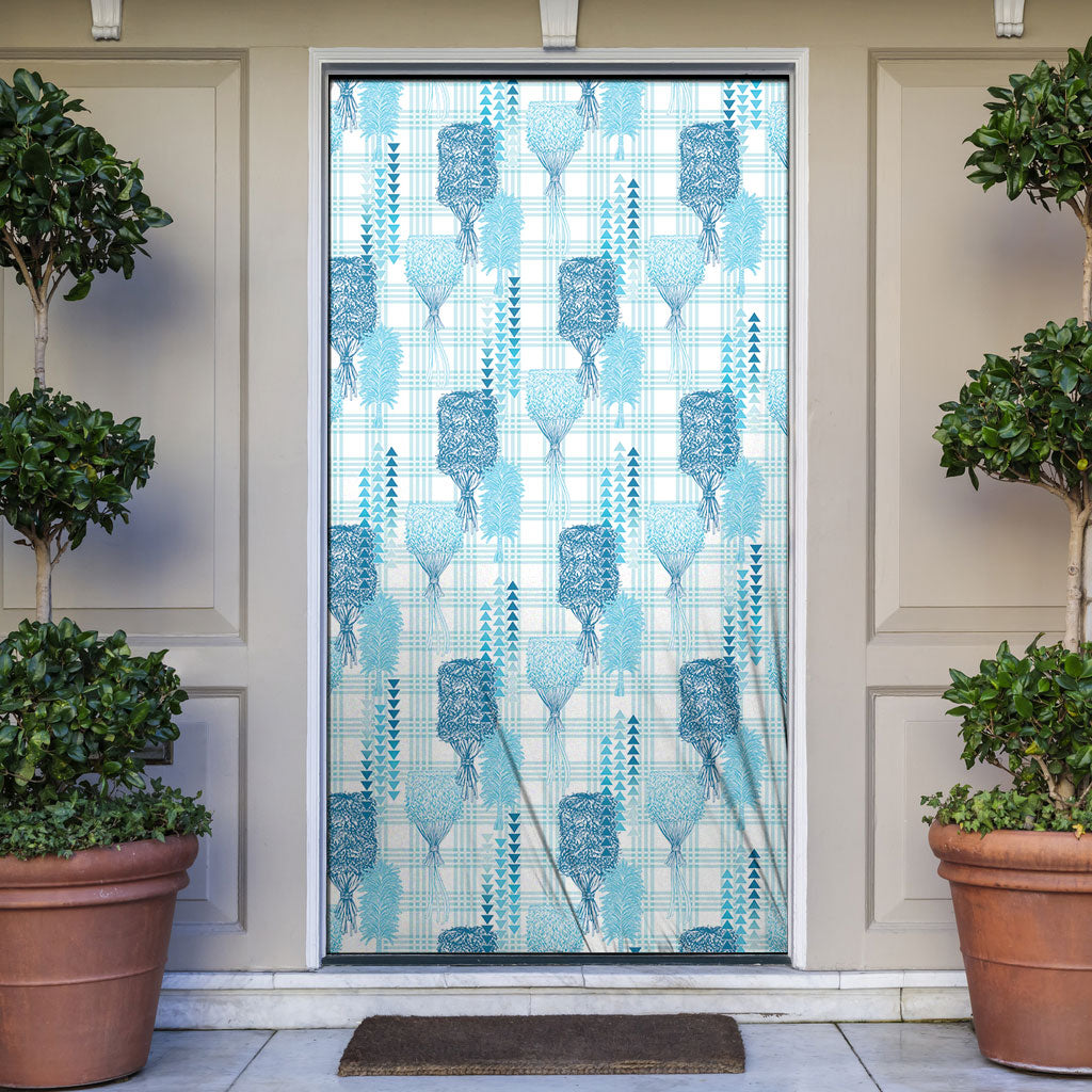 Aloha Hawaii Vintage Kahili Pa'a Lima Door Cover Palaka Print Oceanic Turquoise LT7 Turquoise - Polynesian Pride