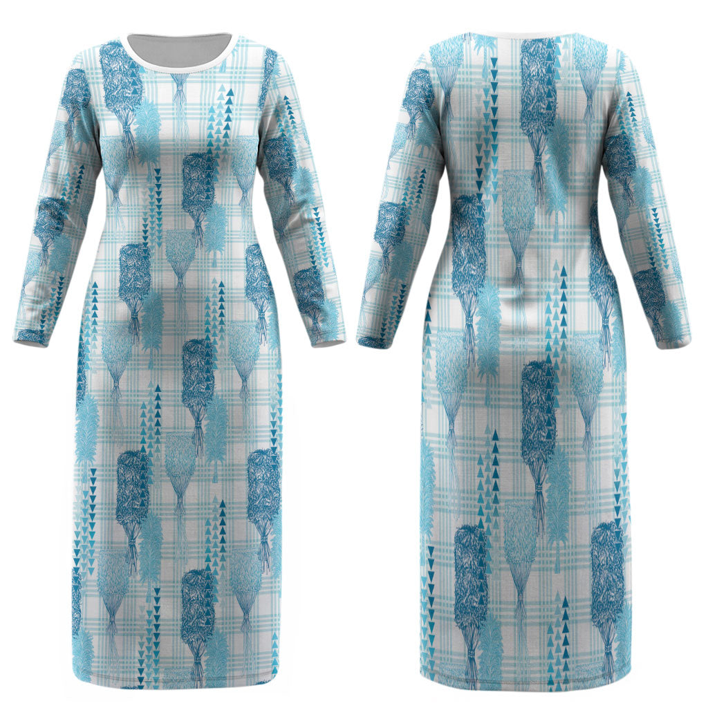 Aloha Hawaii Vintage Kahili Pa'a Lima Family Matching Long Sleeve Bodycon Dress and Hawaiian Shirt Palaka Print Oceanic Turquoise