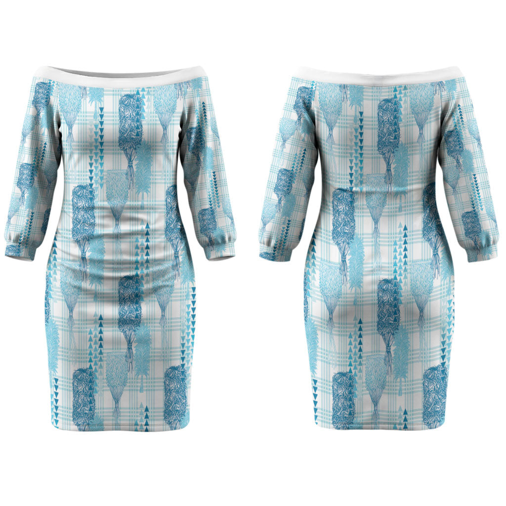Aloha Hawaii Vintage Kahili Pa'a Lima Family Matching Off The Shoulder Long Sleeve Dress and Hawaiian Shirt Palaka Print Oceanic Turquoise