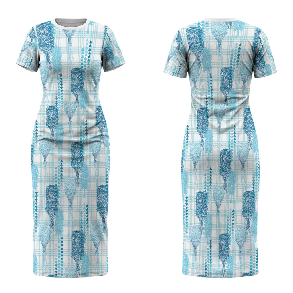 Aloha Hawaii Vintage Kahili Pa'a Lima Family Matching Short Sleeve Bodycon Dress and Hawaiian Shirt Palaka Print Oceanic Turquoise