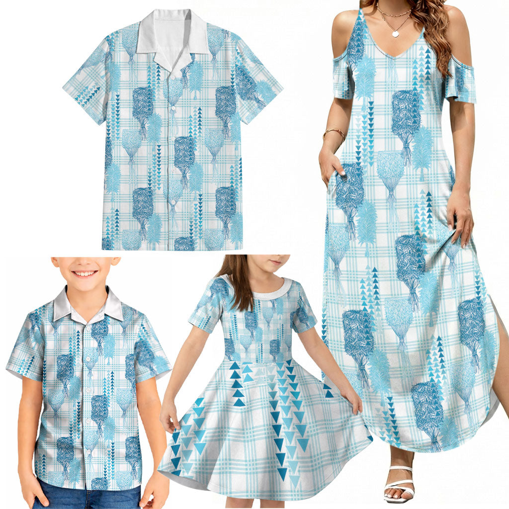 Aloha Hawaii Vintage Kahili Pa'a Lima Family Matching Summer Maxi Dress and Hawaiian Shirt Palaka Print Oceanic Turquoise LT7 - Polynesian Pride