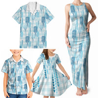 Aloha Hawaii Vintage Kahili Pa'a Lima Family Matching Tank Maxi Dress and Hawaiian Shirt Palaka Print Oceanic Turquoise