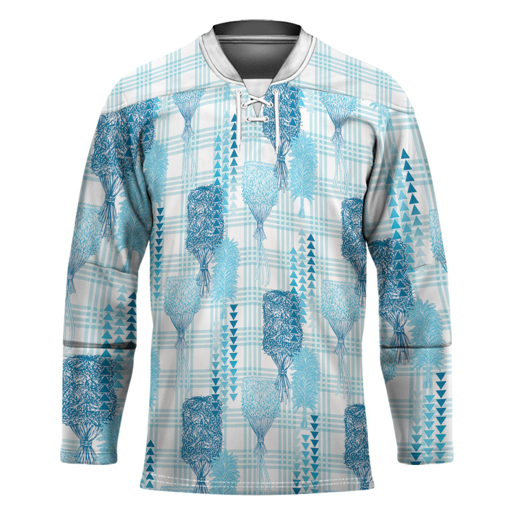 Aloha Hawaii Vintage Kahili Pa'a Lima Hockey Jersey Palaka Print Oceanic Turquoise
