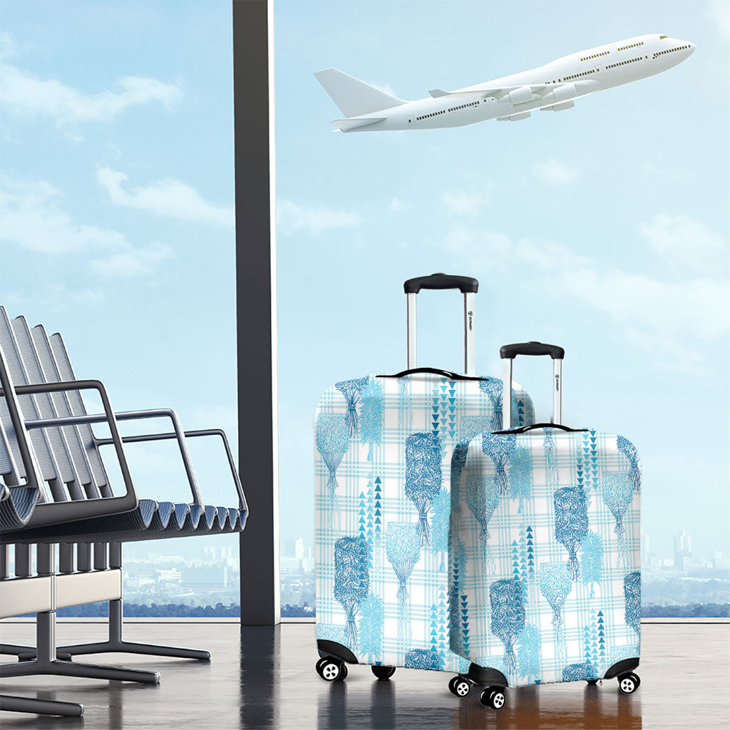 Aloha Hawaii Vintage Kahili Pa'a Lima Luggage Cover Palaka Print Oceanic Turquoise