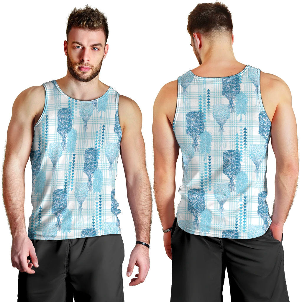 Aloha Hawaii Vintage Kahili Pa'a Lima Men Tank Top Palaka Print Oceanic Turquoise