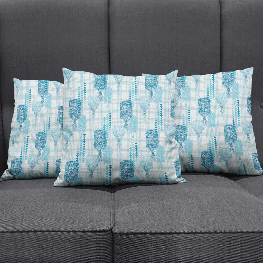 Aloha Hawaii Vintage Kahili Pa'a Lima Pillow Cover Palaka Print Oceanic Turquoise