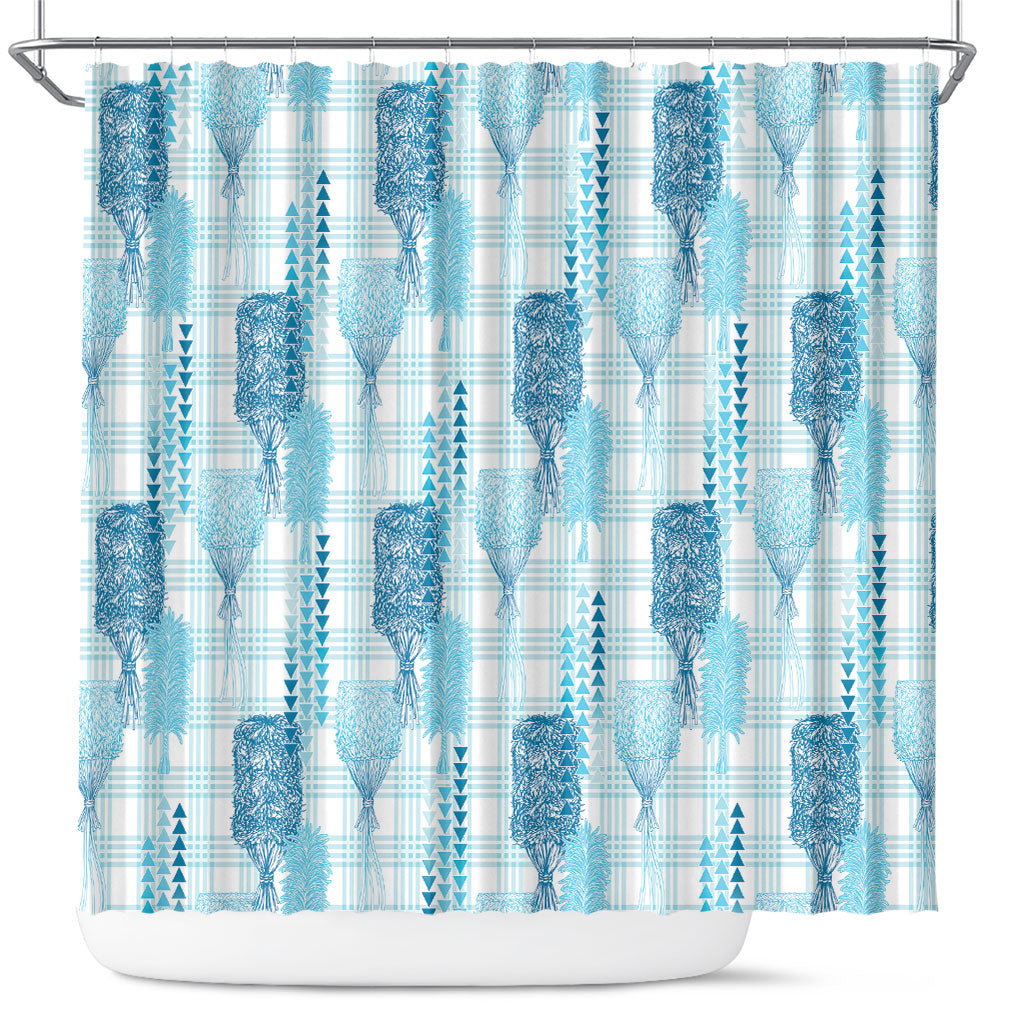 Aloha Hawaii Vintage Kahili Pa'a Lima Shower Curtain Palaka Print Oceanic Turquoise LT7 Turquoise - Polynesian Pride