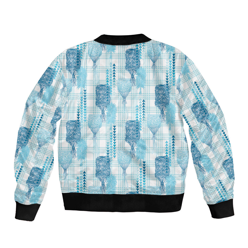 Aloha Hawaii Vintage Kahili Pa'a Lima Sleeve Zip Bomber Jacket Palaka Print Oceanic Turquoise