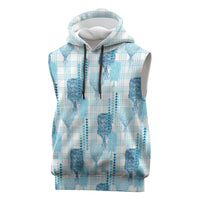 Aloha Hawaii Vintage Kahili Pa'a Lima Sleeveless Hoodie Palaka Print Oceanic Turquoise