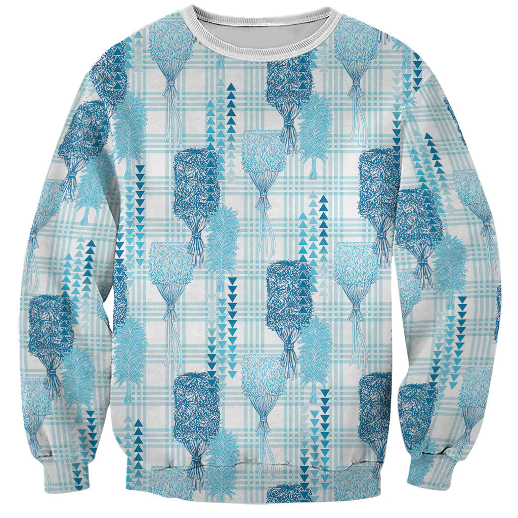 Aloha Hawaii Vintage Kahili Pa'a Lima Sweatshirt Palaka Print Oceanic Turquoise LT7 Unisex Turquoise - Polynesian Pride