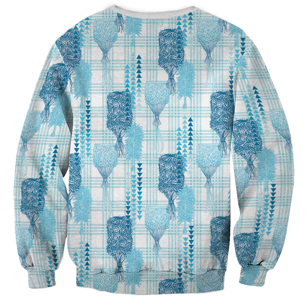 Aloha Hawaii Vintage Kahili Pa'a Lima Sweatshirt Palaka Print Oceanic Turquoise