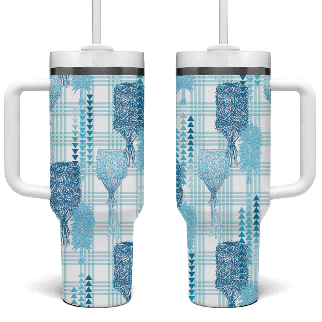 Aloha Hawaii Vintage Kahili Pa'a Lima Tumbler With Handle Palaka Print Oceanic Turquoise LT7 One Size: 40 oz Turquoise - Polynesian Pride