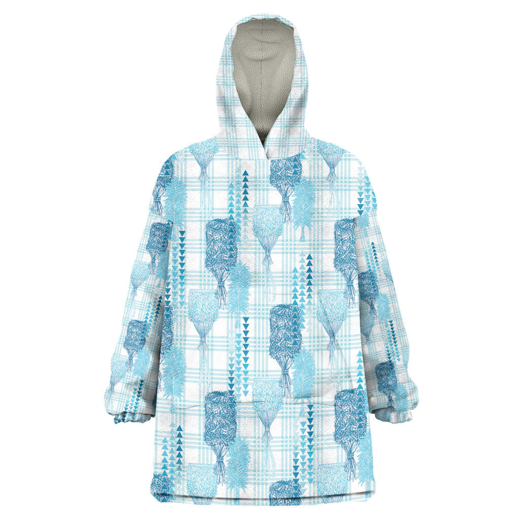 Aloha Hawaii Vintage Kahili Pa'a Lima Wearable Blanket Hoodie Palaka Print Oceanic Turquoise