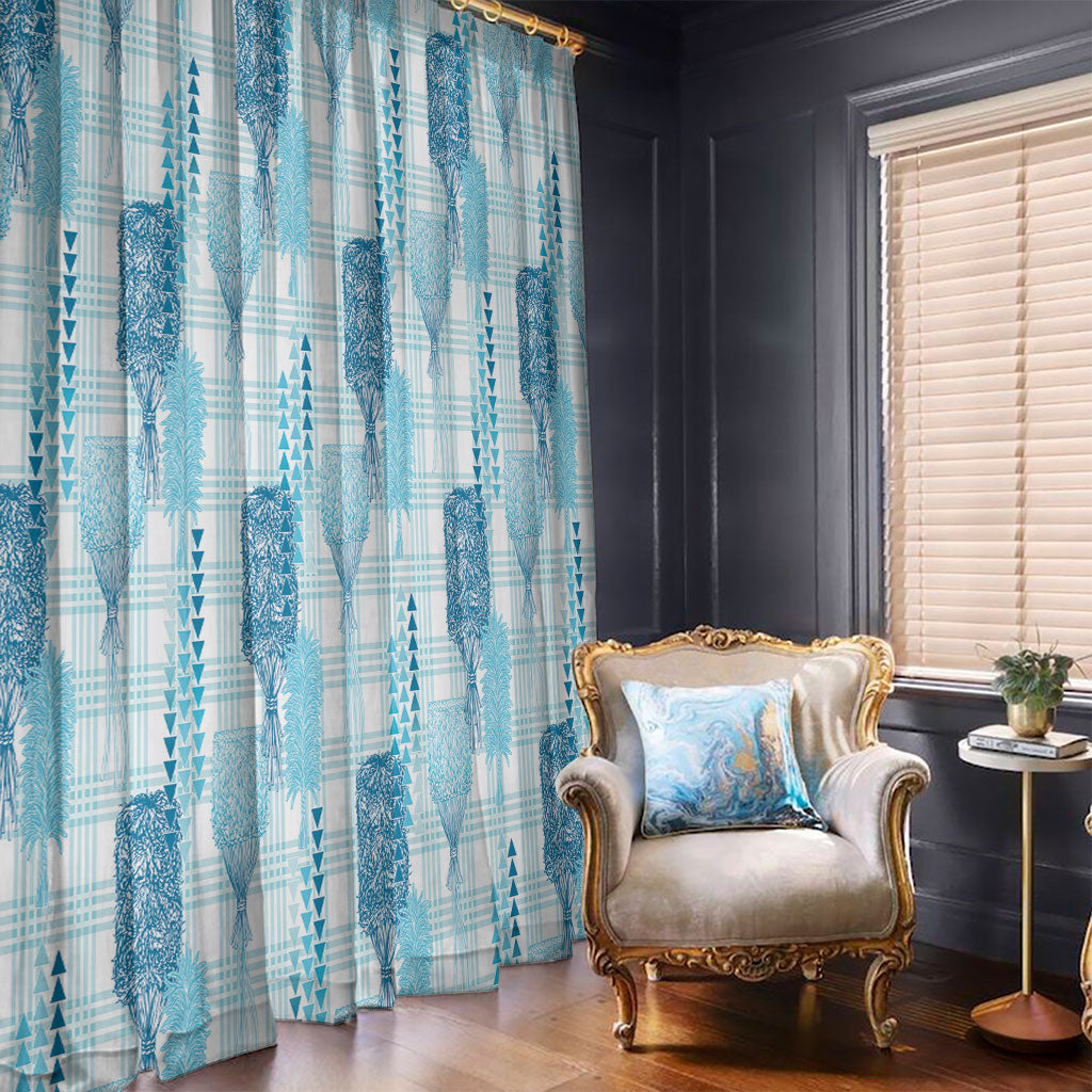 Aloha Hawaii Vintage Kahili Pa'a Lima Window Curtain Palaka Print Oceanic Turquoise