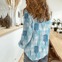 Aloha Hawaii Vintage Kahili Pa'a Lima Women Casual Shirt Palaka Print Oceanic Turquoise