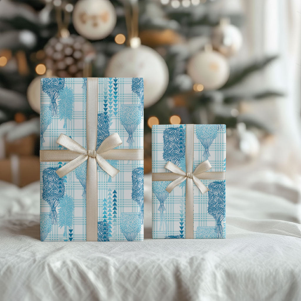 Aloha Hawaii Vintage Kahili Pa'a Lima Wrapping Paper Palaka Print Oceanic Turquoise