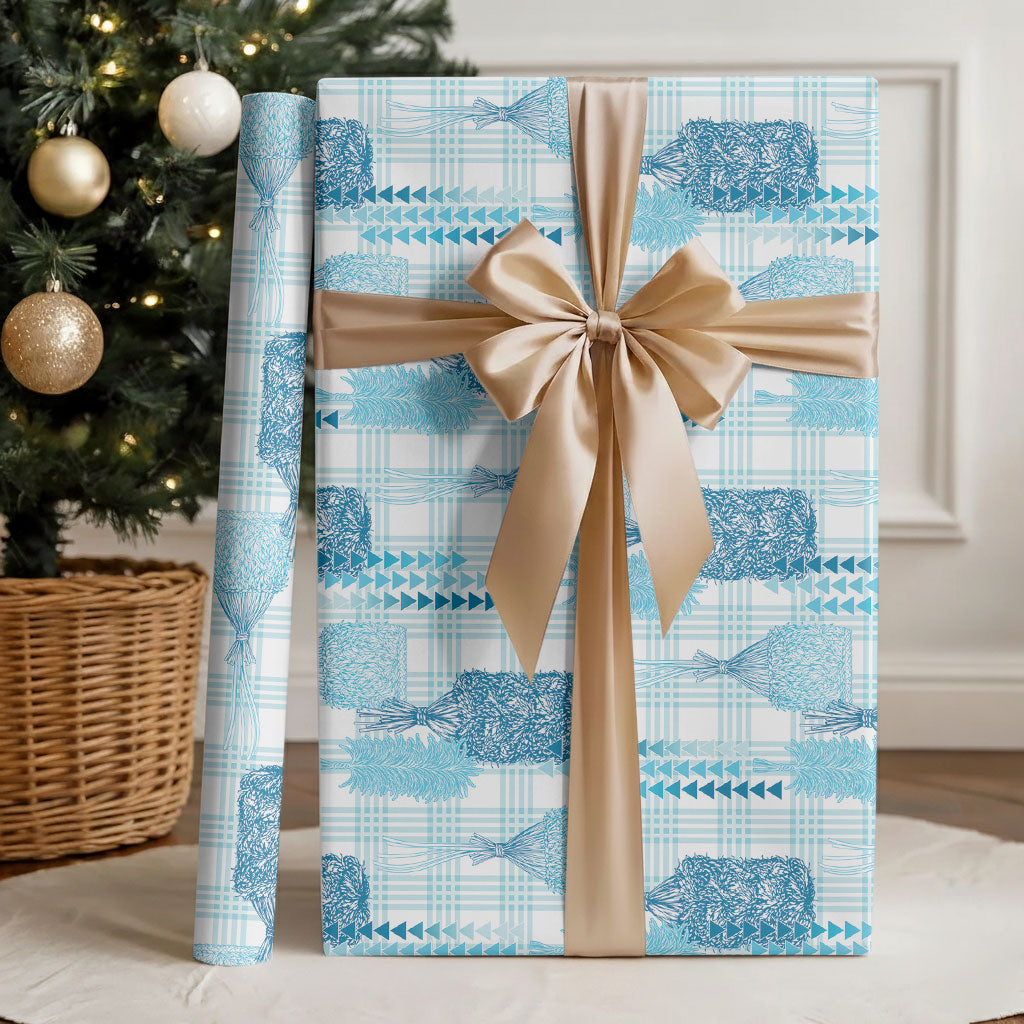 Aloha Hawaii Vintage Kahili Pa'a Lima Wrapping Paper Palaka Print Oceanic Turquoise