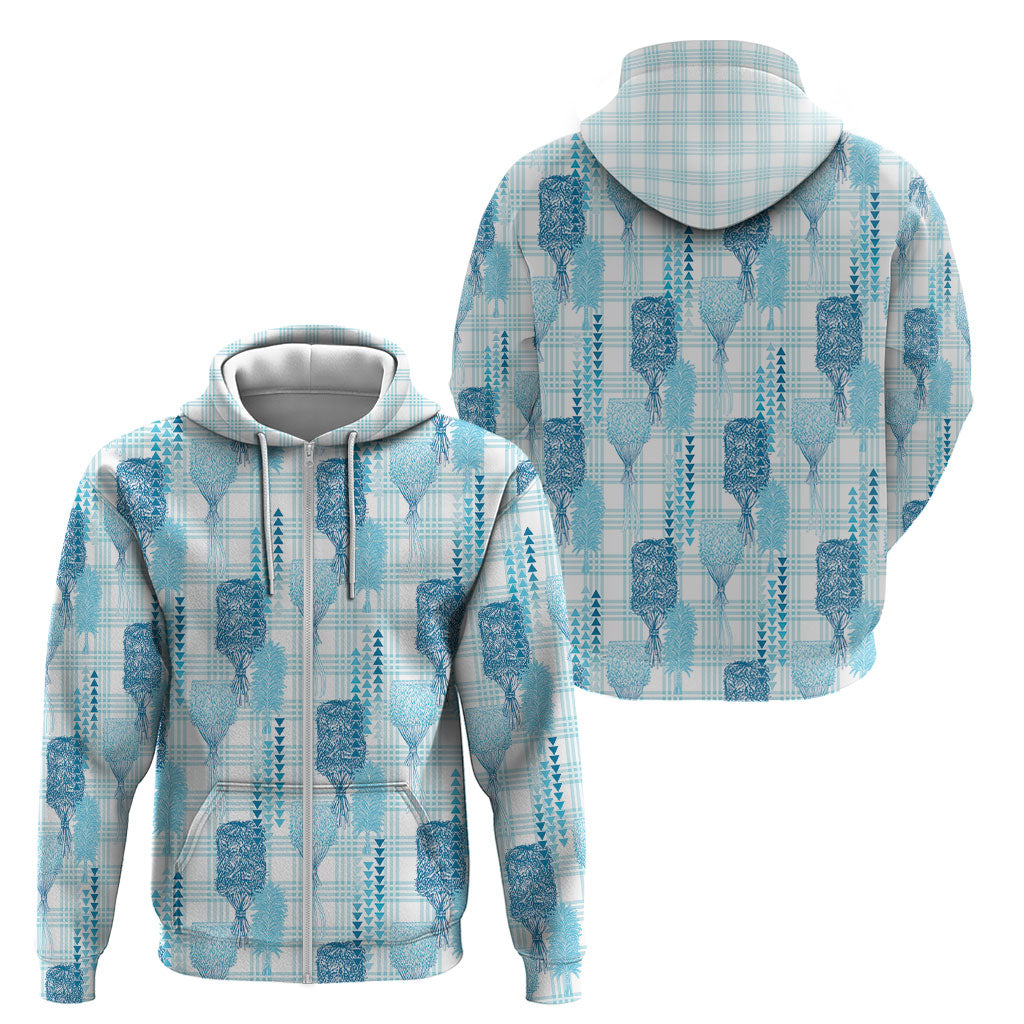Aloha Hawaii Vintage Kahili Pa'a Lima Zip Hoodie Palaka Print Oceanic Turquoise