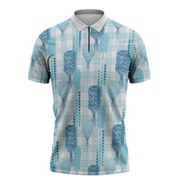 Aloha Hawaii Vintage Kahili Pa'a Lima Zipper Polo Shirt Palaka Print Oceanic Turquoise