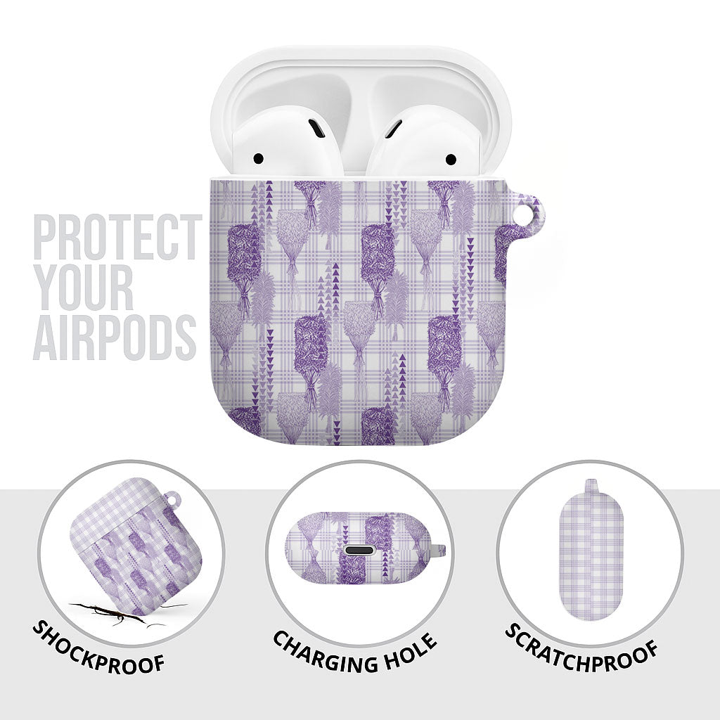 Aloha Hawaii Vintage Kahili Pa'a Lima AirPods Case Palaka Print Pastel Lavender