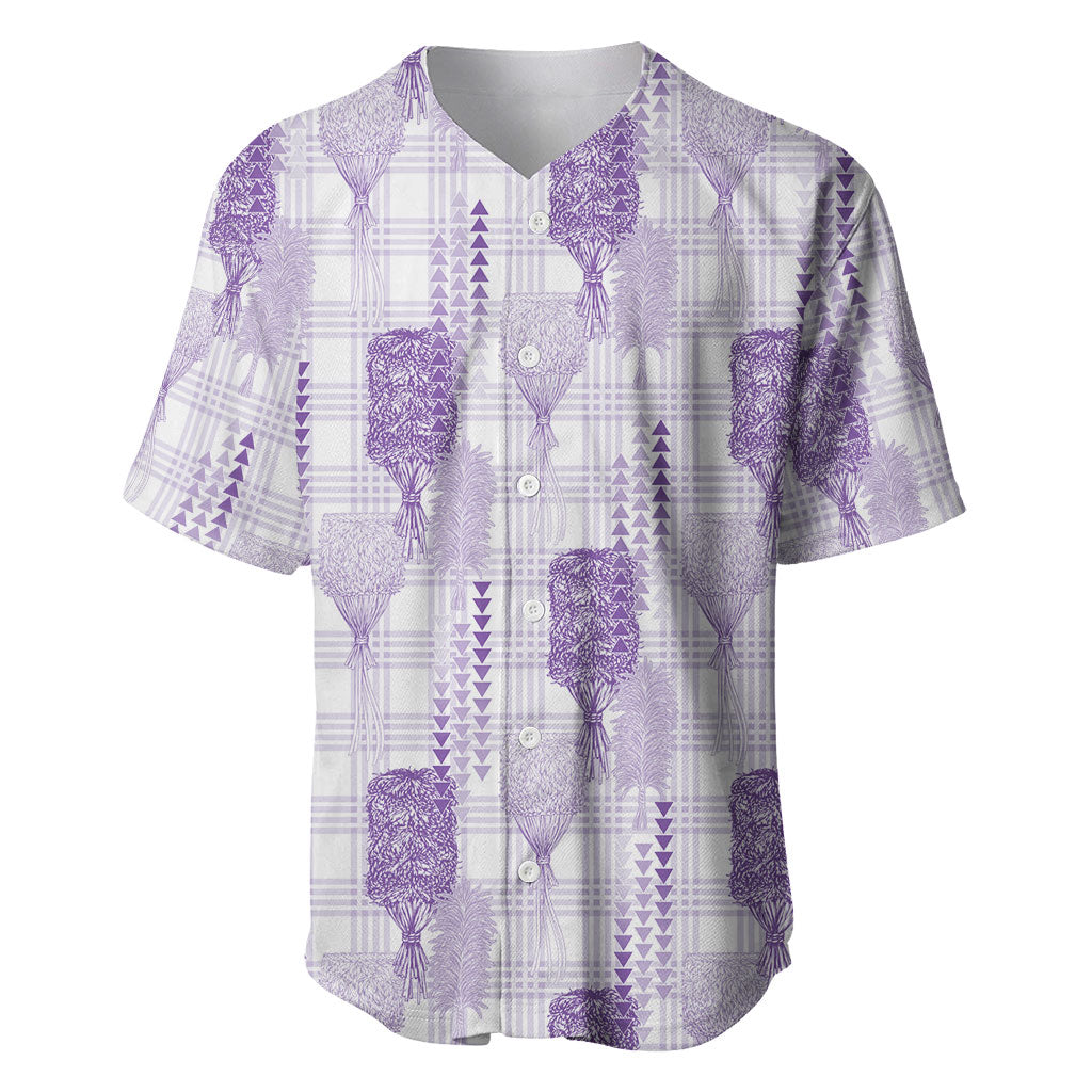 Aloha Hawaii Vintage Kahili Pa'a Lima Baseball Jersey Palaka Print Pastel Lavender