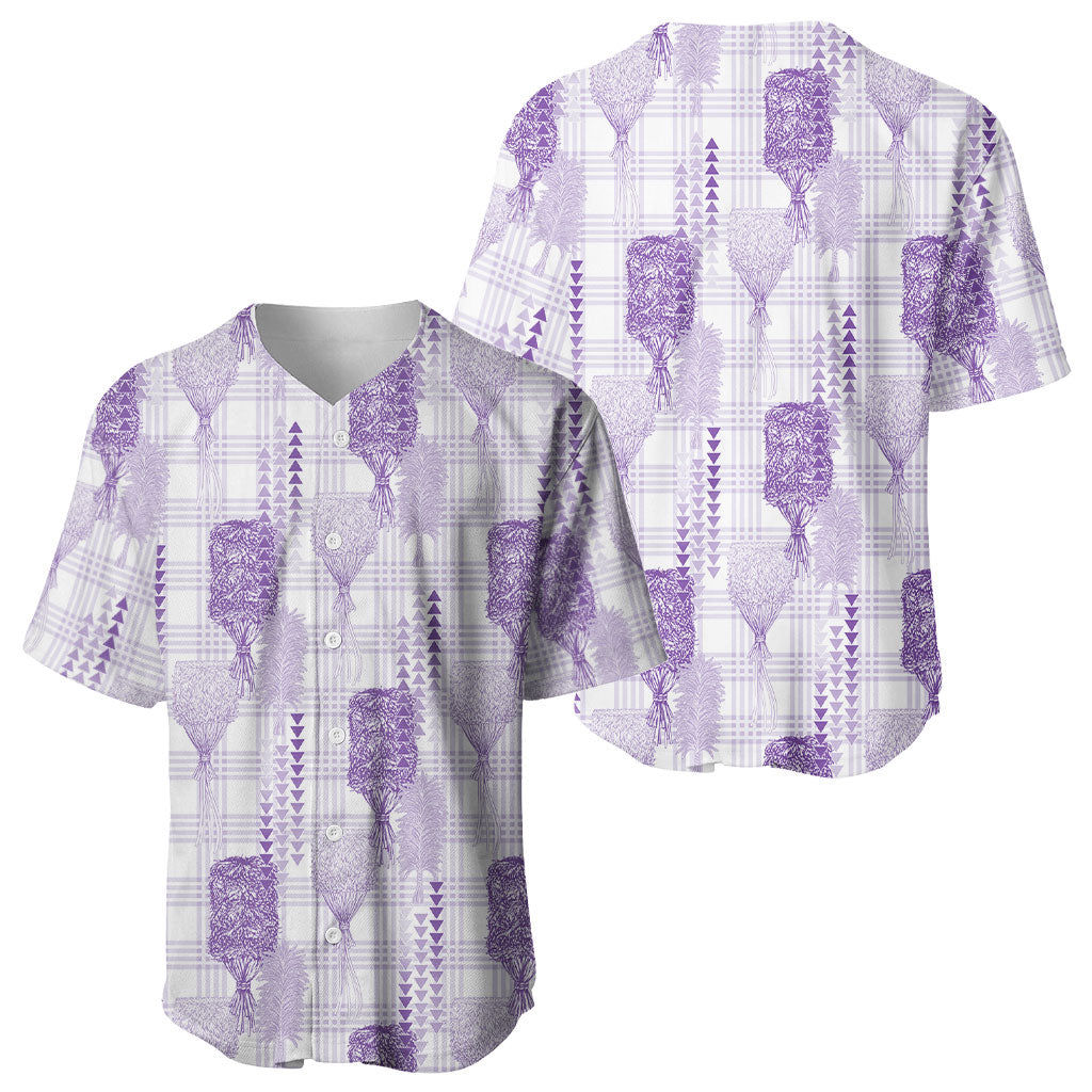 Aloha Hawaii Vintage Kahili Pa'a Lima Baseball Jersey Palaka Print Pastel Lavender