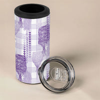 Aloha Hawaii Vintage Kahili Pa'a Lima 4 in 1 Can Cooler Tumbler Palaka Print Pastel Lavender
