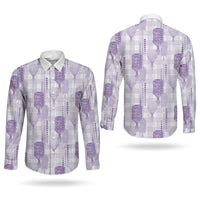 Aloha Hawaii Vintage Kahili Pa'a Lima Couples Matching Off Shoulder Maxi Dress and Long Sleeve Button Shirt Palaka Print Pastel Lavender