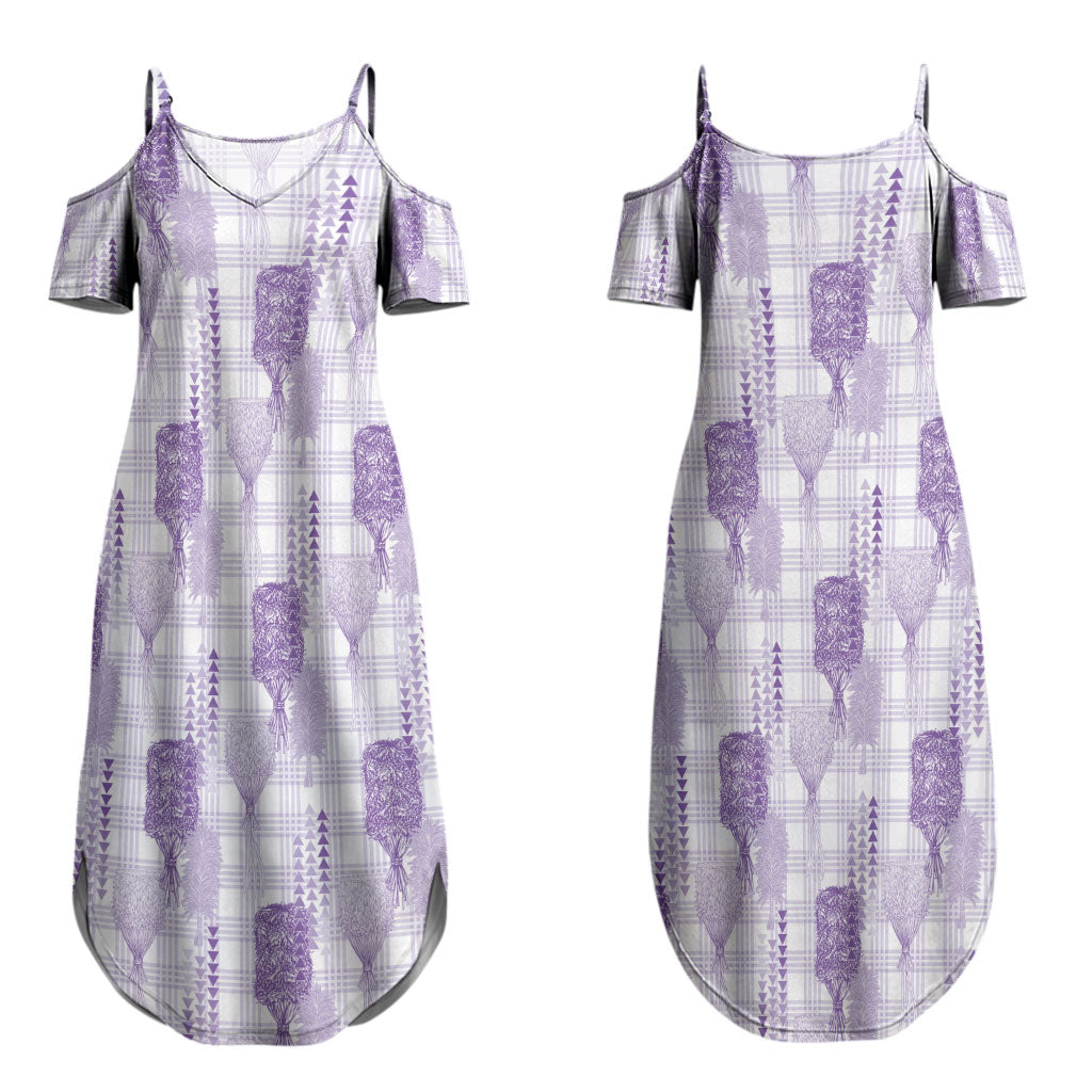 Aloha Hawaii Vintage Kahili Pa'a Lima Couples Matching Summer Maxi Dress and Long Sleeve Button Shirt Palaka Print Pastel Lavender