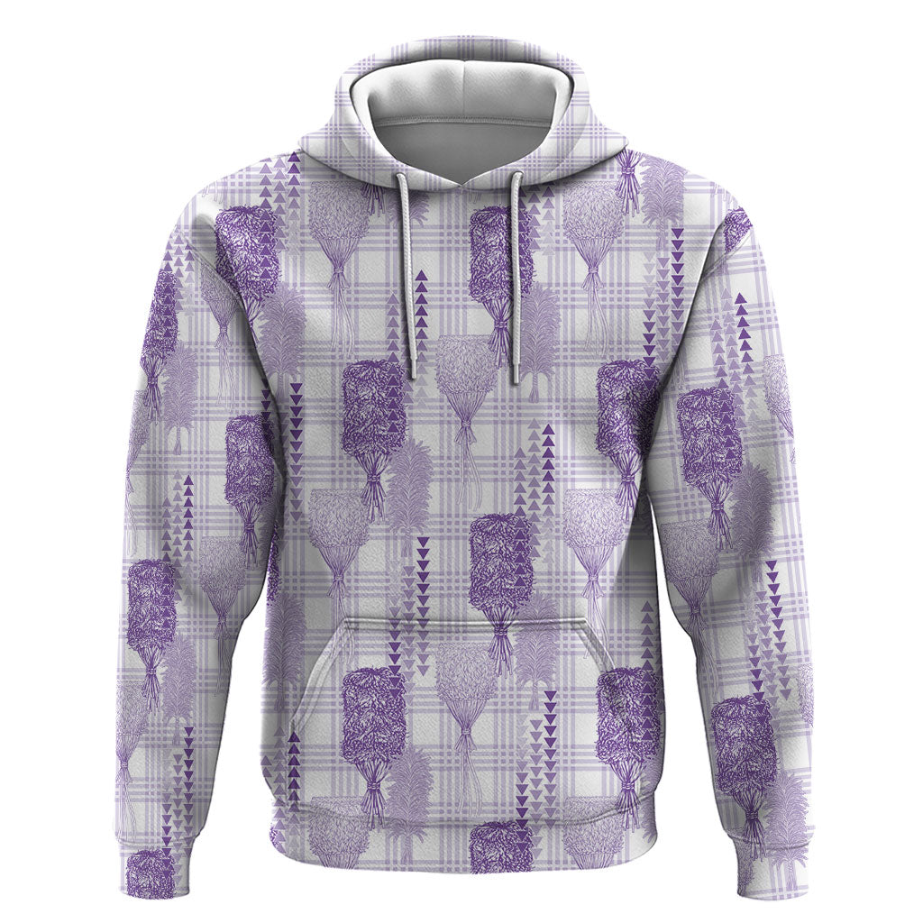 Aloha Hawaii Vintage Kahili Pa'a Lima Hoodie Palaka Print Pastel Lavender LT7 Pullover Hoodie Lavender - Polynesian Pride